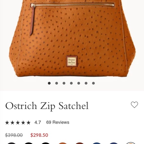 Dooney & Bourke Zippered Ostrich Satchel Tan - Picture 6 of 7